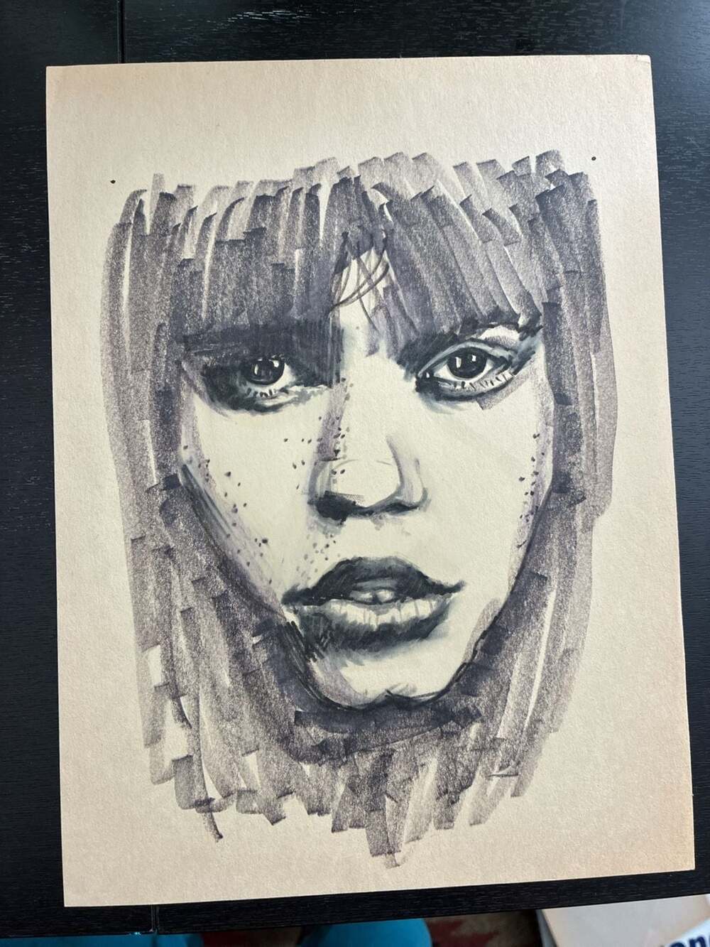 Original Hand-Drawn Portrait Sketch Female Face on Tan Paper
